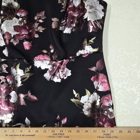 Enfocus High Low Maxi Sheath Dress 14W Black Pink Floral Rose Sleeveless Evening - Picture 12 of 14